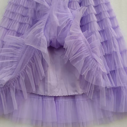 Sauze Skirt Women's Sweet Multi-Layer Cake Mesh Skirt light purple Elegant Elegant Elasticite Waist Princess A- Line Long Skirt