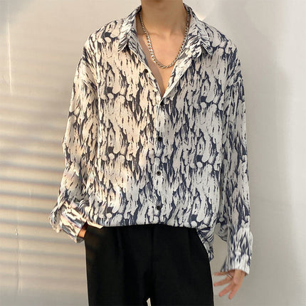 Fairy shirt men's Spring and Autumn fun printed shirt men's long sleeve Hong Kong style loose fashion casual Japanese coat