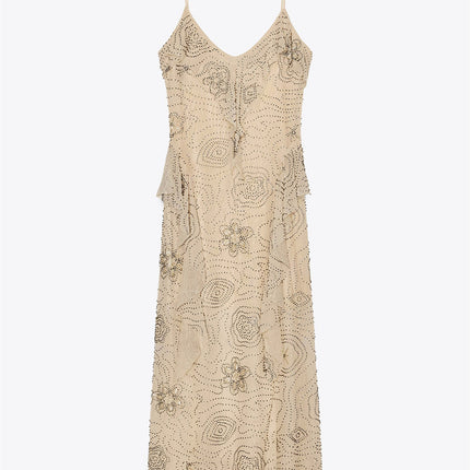 Zr Foreign Trade Cross-Border 2025 Elegant Elegant Heavy Beaded Layered Hanging Long Version Dress 4813334