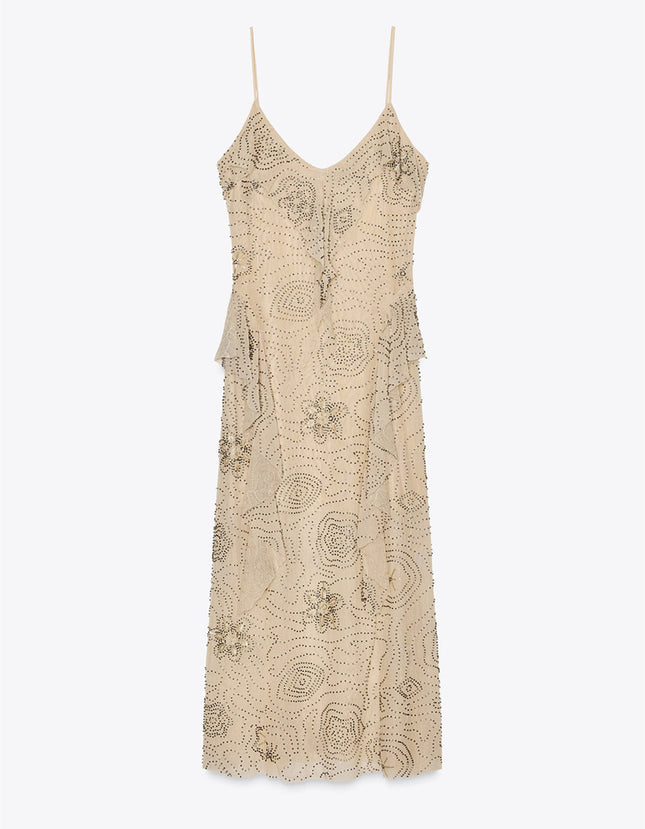 Zr Foreign Trade Cross-Border 2025 Elegant Elegant Heavy Beaded Layered Hanging Long Version Dress 4813334