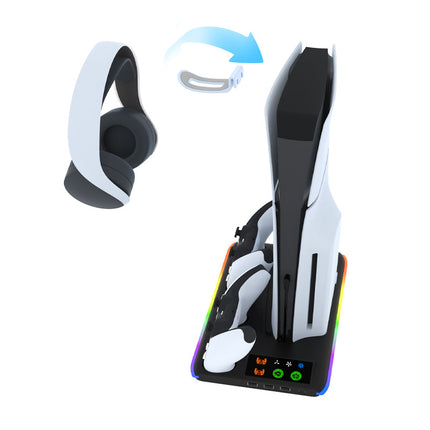 Suitable for Ps5 Slim Multifunctional Cooling Base with Rgb Light, Ps5 Charging Base, Dual Controller Charging with Hook