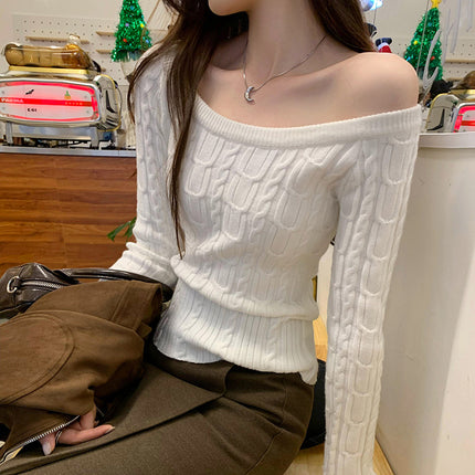 Beautiful One-Shoulder Cable Knit Sweater for Women, 2026 Autumn/Winter, Stylish and Unique High-End Top