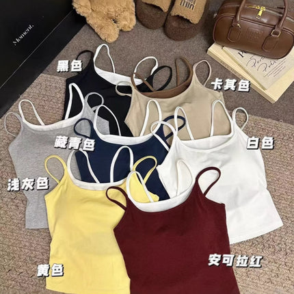 Spice Girl Vest Fake Two-piece Bow Hollow Beauty Back Sling Fixed Cup Stitching Contrast Color Slim-fit Base Vest