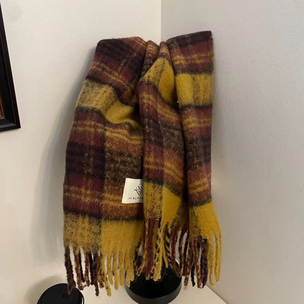 Atmospheric Imitation Cashmere Plaid Scarf for Women in Winter Thickened Warm Scarf for Students Versatile Scarf Live Broadcast Hot Cross-Border