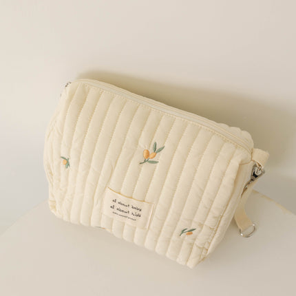 New Zipper Embroidered Cotton Mummy Bag Baby Trolley Hanging Bag Diaper Bag Portable for Going Out