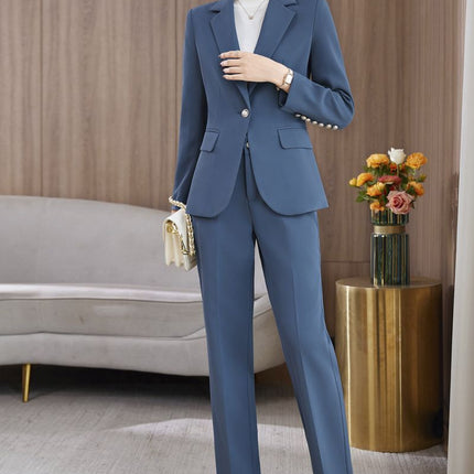 light blue Suit suit Women's 2023 New Autumn and Winter Thickened Business Wear Commuting Elegant Fashionable Age-reducing Two-piece Set
