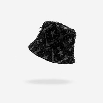 Hat women's summer new Denim five-pointed star ripped fisherman hat Japanese fashion retro Net red face small basin hat