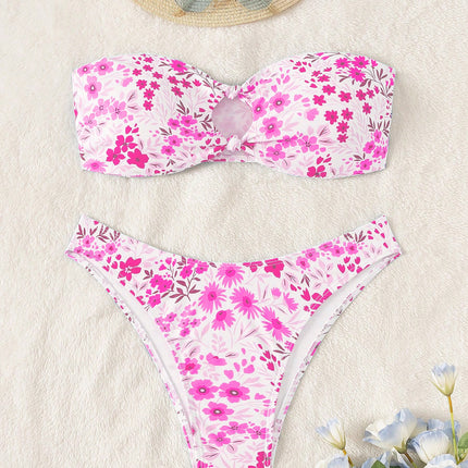 2025 New Swimsuit Female Sexy Cross-Border Split Floral Bikini Bikini Tube Top Cut Out Export Swimsuit Female