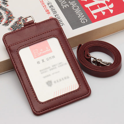 Leather Lanyard Work Id Card Holder with Multiple Card Slots, Customizable Company Logo