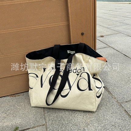 Bufan Good/Vintage Voyage Letters Canvas Bag Women's Single Shoulder Portable Large Capacity Double-Face Tote Bag