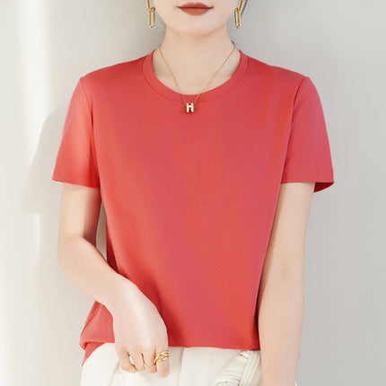 100 mercerized cotton short-sleeved T-shirt women's 2025 summer new V-neck cotton pullover vest cool feeling ice silk base