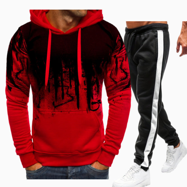 Spring and Autumn New Men's European and American Cross-border Casual Printed Sweater Long Sleeve Hoodie Hoodie Sweatshirt Jacket suit