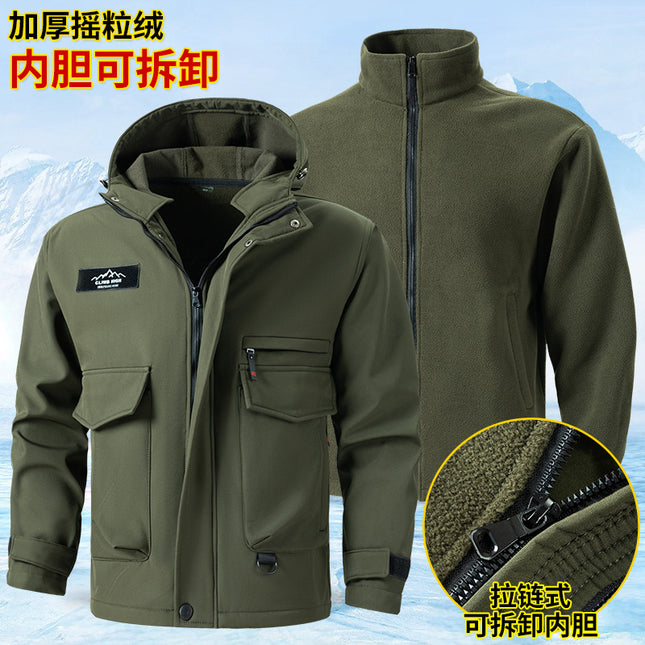Autumn and Winter Three-in-One Charge Clothes Removable Inner Cold-proof Warm Two-piece Windproof Water-splashing and Dirty-resistant Work Clothes