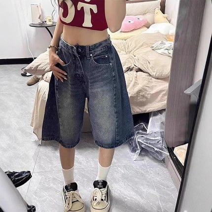 American Retro Five-Point Pants for Women 2025 New Summer Loose Slimming Pear-Shaped Figure Wide-Leg Casual Denim Shorts