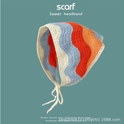 Hot Girl Internet Celebrant Photo Flower French Style Triangle Scarf Headscarf Women's Cute Knitted Hair Band Silk Scarf High-grade Headwear Summer