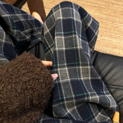 [Add fertilizer to increase] winter fleece-lined thick lambswool plat pants women's high waist warm casual pants