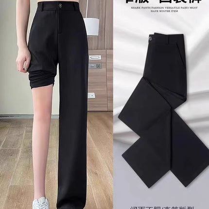 Narrow Straight Leg Pants Women's 2024 New Spring High Waist Dipped Wide Leg Casual Black Mop Pants chubby girl Dress Pants