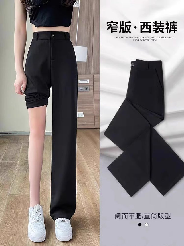 Narrow Straight Leg Pants Women's 2024 New Spring High Waist Dipped Wide Leg Casual Black Mop Pants chubby girl Dress Pants