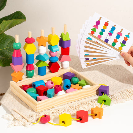 Wooden Enlightenment Geometry Five Sets of Column Building Blocks Bead Box Children's Color Cognition Interest Cultivation of puzzle building blocks Toys