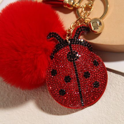 New Coccinella septempunctata rhinestone keychain pendant fashion plush ball luggage car rhinestone pendant small gift