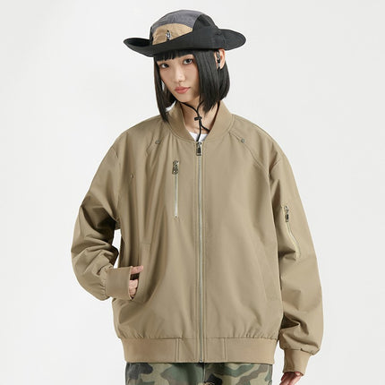 Women's Flying Suit Jacket 2024 Autumn and Winter New Loose Outdoor Casual Zipper Solid Color Windproof Waterproof Baseball Collar