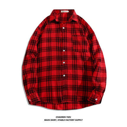 Letter printed plaid shirt men's spring and summer fast hand online celebrity same slim-fit long sleeve shirt thin coat fashion