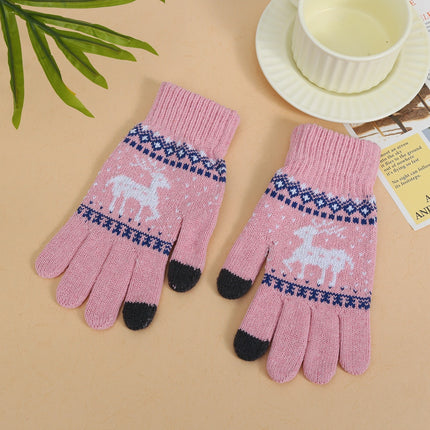 Jacquard Smart Touch Deer Winter Warm Gloves Manufacturer Wholesale Fleece-Lined Knitted Touch Screen Gloves for Men and Women