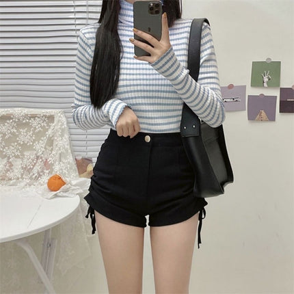 Black Ultra-Short Shorts for Women, Summer Thin High-Waisted Slimming Sports Hot Pants, Drawstring Casual Hot Shorts for Hot Girls