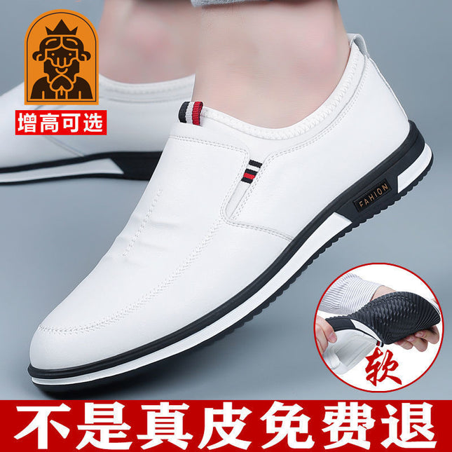 Cross-border Men's Shoes Casual All-match Sneakers Low-top Korean Style White Shoes Genuine Leather Cowhide British Height-increasing Leather Shoes for Men