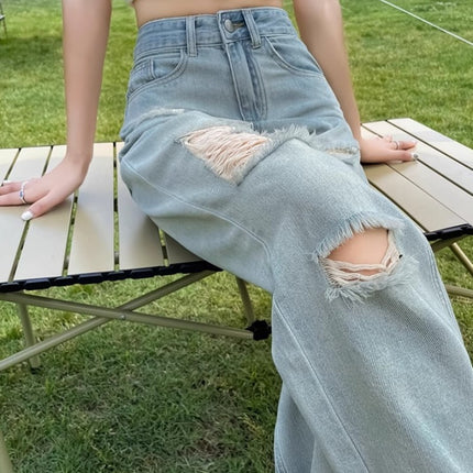 Rapped Narrow Wide Leg Pants Women's Denim 2024 Summer High Waist Slimming Small Dummy Straight Pants