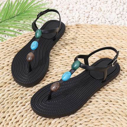 Summer Casual Flat Sandals Women's Hollow-out Buckle Women's Beach Sandals Soft Bottom Herringbone Belt Women's Trendy Sandals