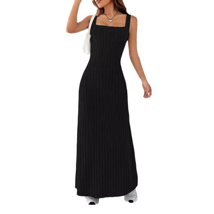 2024 New Solid Color Pit Scrub Sling Sling Casual Style Dress Women's Long Dress