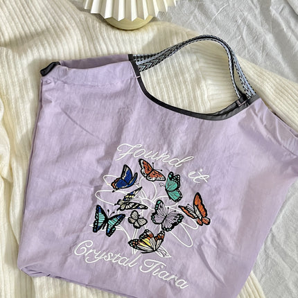 Japanese Style Cat Chai Dog Embroidered Eco-Friendly Cloth Bag Women's Large Capacity New Nylon Handbag Student's All-Match Shoulder Bag
