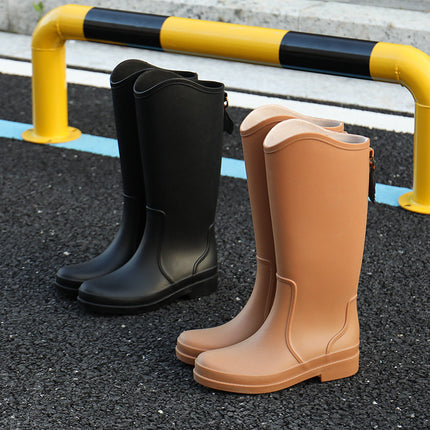 Cross-border New High Rain Shoes Women's Online Popular Fashion Water Boots Solid Color Waterproof Non-slip Warm Outer Wear fleece-lined Warm Boots