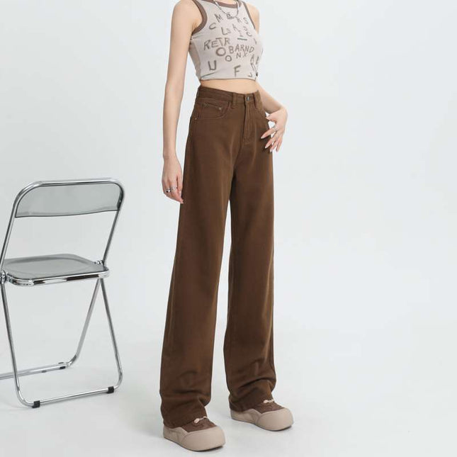 Summer Hemp Green Brown Wide-Leg Floor-Length Jeans Dad Soft High Street Straight Pants