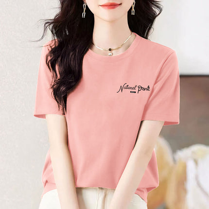 pea green Cotton Short-sleeved T-shirt Women's Colorful Multi-color Optional Summer New All-match Age-reducing Western-style Loose Top
