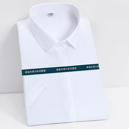 Men's Shirts, Men's Long-Sleeved Summer Business Style Cool and Breathable Mulberry Silk Series Shirts, High-End Non-Iron White Shirts