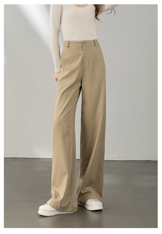 Wide Leg Pants Women's 2025 New Style Small Loose Wide Leg Casual Pants Spring and Autumn Mop Slimming All-match Stand-up Cut Textile