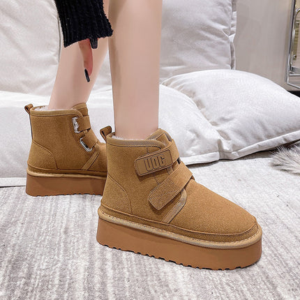 2025 New Winter Thick-Soled Height-Increasing Trendy Fashion Snow Boots with Velcro Design, Fleece-Lined, Warm and Thickened Short Boots