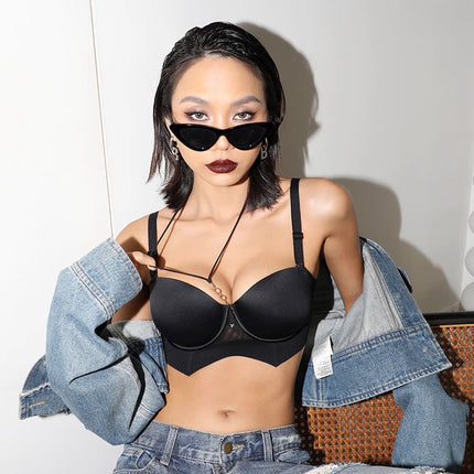Cross-border neck lingerie women's 2024 new explosion small chest gathered to show the big autumn and winter seamless breast sexy bra