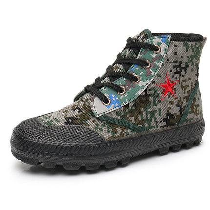 Military-Style Red Five-Star High-Top Liberation Shoes with Rubber Soles, Training Shoes with Linen Midsoles for Summer, Comfortable and Versatile