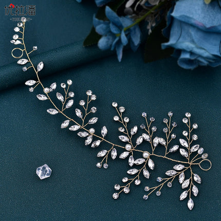 Youlapan European and American Fashion Bridal Banquet Dress Accessories Cross-Border Forehead Accessories Rhinestone Braided Headband Hp21