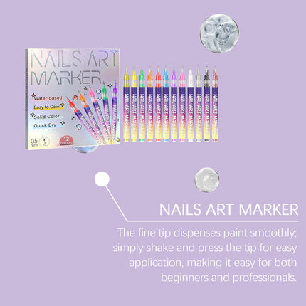 12pcs/Set Nail Art Graffiti Pen Nail Painting Strong Color Adhesion Precise Lines Quick-Dry DIY Waterproof Beauty Manicure Tools