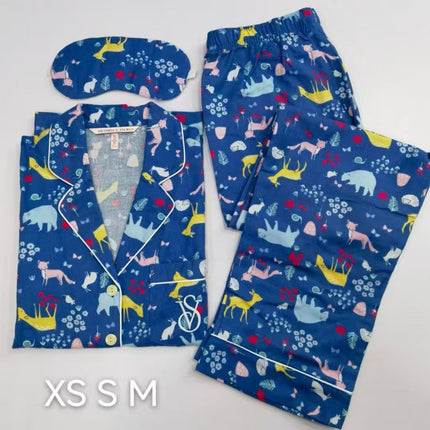 2025 Big-Name Catwalk Export Brushed Cotton Long-Sleeved Women's Pajamas Printed Casual French Outer Wear Home Clothes with Eye Mask
