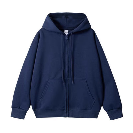 American-Style Trendy Brand 350g Pure Cotton Zip-Up Hoodie, Unisex Versatile Loose Top, Oversized Cardigan Jacket