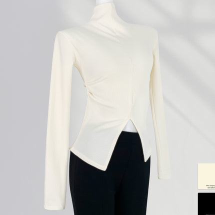 Super Slimming tight waist slimming half turtleneck long sleeve T-shirt hot girl top split brushed pit bottoming shirt for women