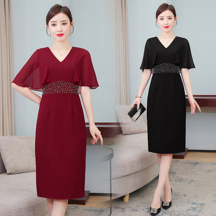 Middle-aged mother wedding dress wine red dress 2023 Summer new fashion temperament Xi mother-in-law dress