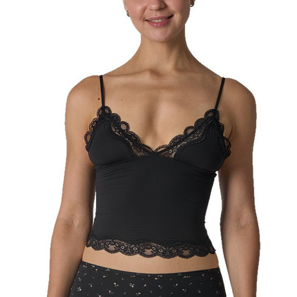 Lace Top Sk's Ultra-Elastic, Lightweight, Sleeveless Vest Without Chest Pads, Sexy Lace Trim, Adjustable Deep V Straps