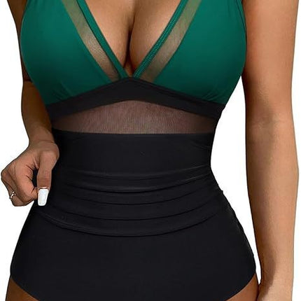European and American Cross-border Explosions Women's Sexy Hollow Mesh Deep V Gather Perspective Bikini Bikini