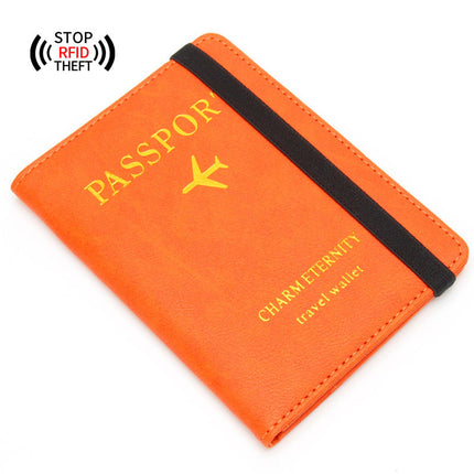 Rfid Anti-Magnetic Passport Holder Amazon Passport Book English Foil Stamping Ticket Holder Multi-Card Slot Elastic Band Passport Cover Leather